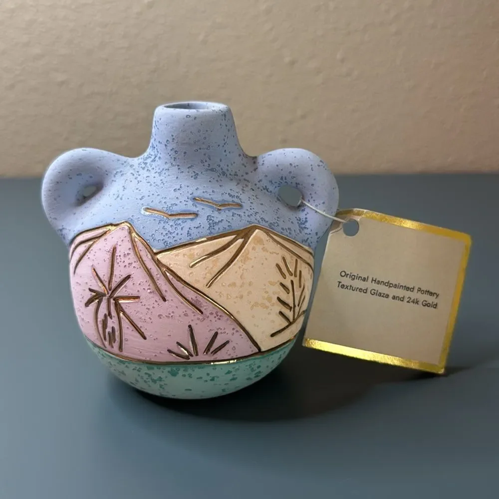 RAINBOW WAY LTD. Vintage Hand Painted 24K Gold Accent Southwestern Pottery *NEW*